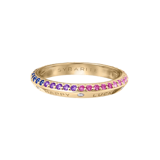 Bague Fortune Rainbow en or jaune avec diamants blancs et pierres précieuses
