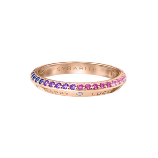 Bague Fortune Rainbow en or rose avec diamants blancs et pierres précieuses