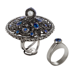 Dancing Doll Ring, Blackened Gold, Sapphires