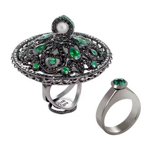 Dancing Doll Ring, Blackened Gold, Emerald