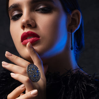 En Pointe Blue Earrings in Blackened Gold