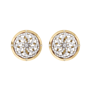 Pair of gold and diamond earrings by Sybarite Jewellery.