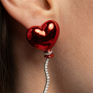 Cherry Red Heart Mono Balloon Earring