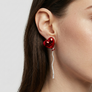 Cherry Red Heart Mono Balloon Earring