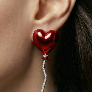 Cherry Red Heart Mono Balloon Earring