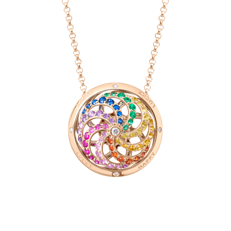 Fortune Kinetic Rainbow Pendant in Rose Gold with White Diamonds & Precious Stones