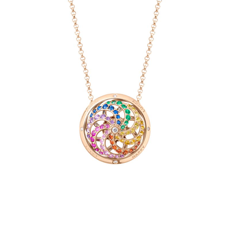 Fortune Kinetic Rainbow Pendant in Rose Gold with White Diamonds & Precious Stones - Image 2